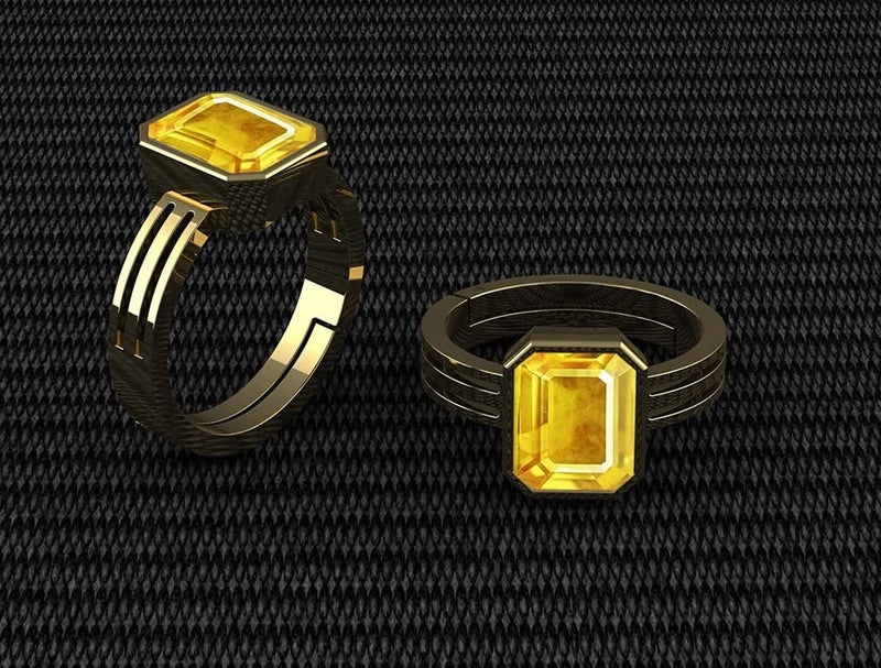 Karatking Untreated Square Pukhraj Ring Adjustable Panchdhatu Earth Mined Yellow Sapphire Stone 7.25 Ct - Image 2