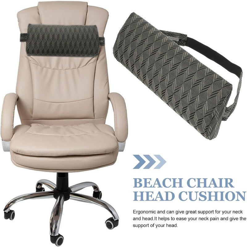 Universal Beach Chair Headrest Pillow for Outdoor Patio Lounge and Deck Chairs, 35x6x15 Cm Diamond Pattern Polyester Fabric Cushion for Comfortable Neck Support and Relaxation - Image 2