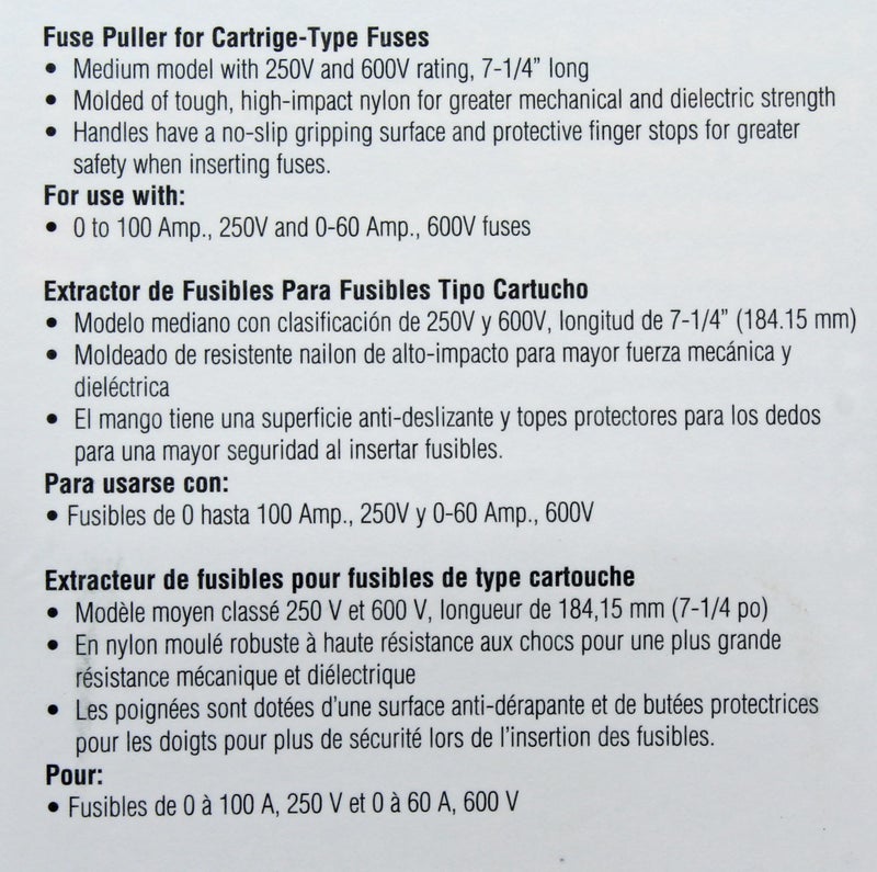 Ideal Industries Large Puller, 7-1/4 Inch Long for 0 to 100A/250V & 0 to 60A/600V, 9/16in to 1in Diameter Fuses - Image 5