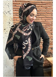 بوردان ابيك حجاب ذو تصميم سلسلة فاخر باللون الأسود والأخضر – مزيج حرير فاخر، نعومة وأناقة | صناعة تركية فاخرة  - Image 1