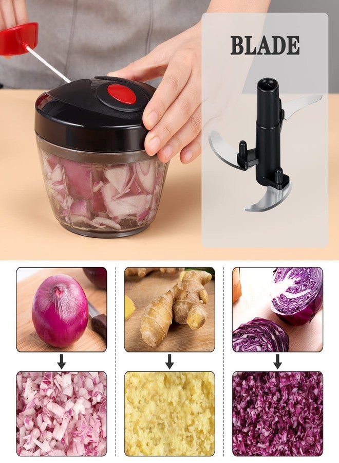 Cambom Manual Food Chopper Vegetable Cutter, Hand String Vegetable Chopper Onions Cutter for Vegetable Fruits Nuts BPA Free Food Safe Material, 550ml Black - Image 2