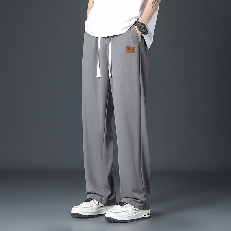 Mens Summer Ice Silk Straight-Leg Casual Pants Black  - Image 4