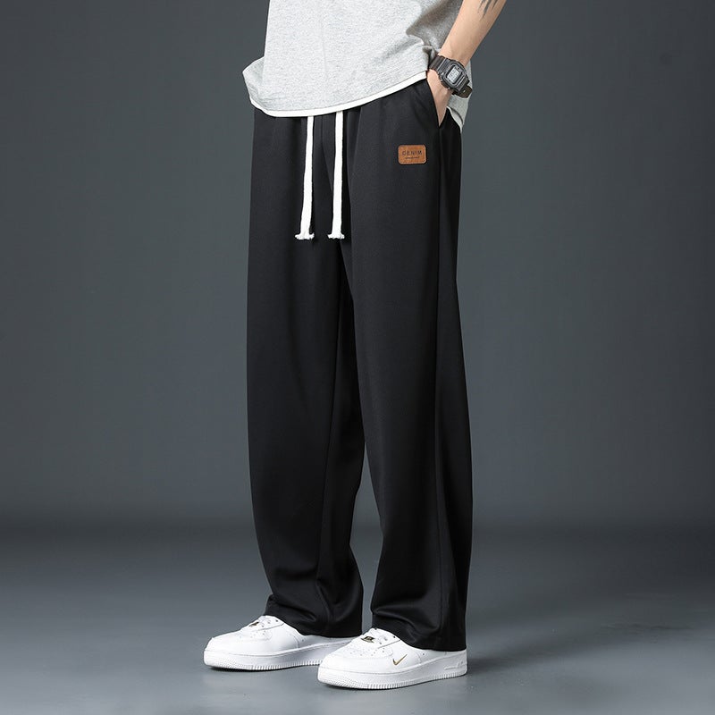Mens Summer Ice Silk Straight-Leg Casual Pants Black  - Image 1