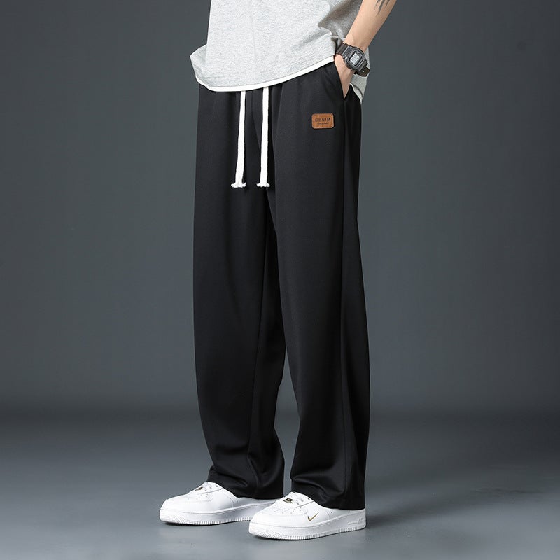 Mens Summer Ice Silk Straight-Leg Casual Pants Black  - Image 3