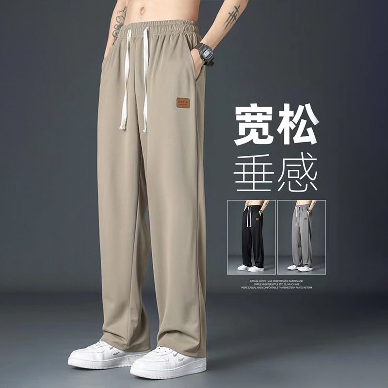 Mens Summer Ice Silk Straight-Leg Casual Pants Black  - Image 2