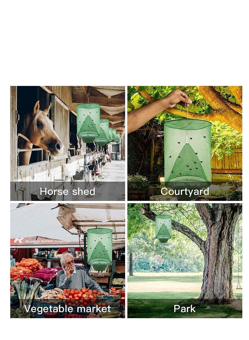 SYOSI Ranch Fly Trap with Bait Tray 4 Pack Outdoor Hanging Reusable Food Bait Flay Catcher Cage for Indoor Outdoor Parks Restaurants Farms, Most Effective Trap Kid and Animal Friendly - Image 3