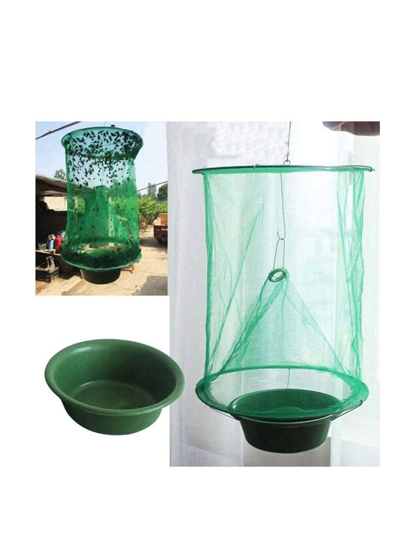 SYOSI Ranch Fly Trap with Bait Tray 4 Pack Outdoor Hanging Reusable Food Bait Flay Catcher Cage for Indoor Outdoor Parks Restaurants Farms, Most Effective Trap Kid and Animal Friendly - Image 2