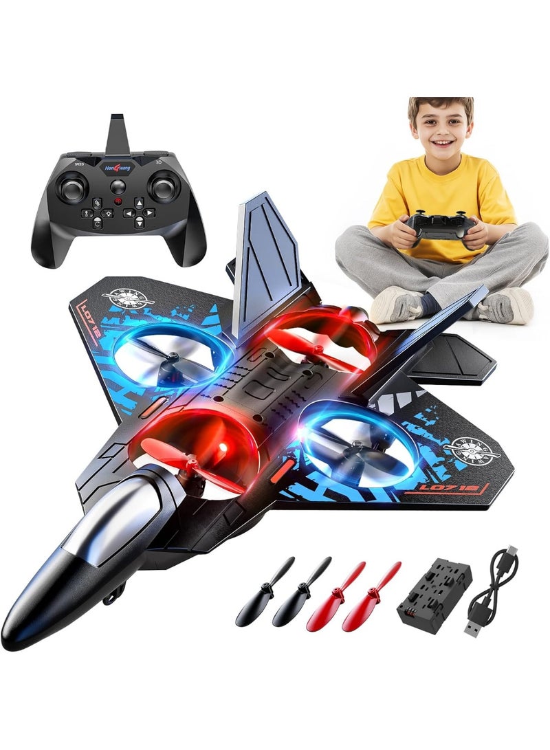 L0712 Remote Control Jet Fighter Drone for Kids – 2.4GHz RC Airplane with 360° Flips, LED Lights, One-Key Takeoff & Landing, Rechargeable Battery, Durable Foam Aircraft Toy - Image 1
