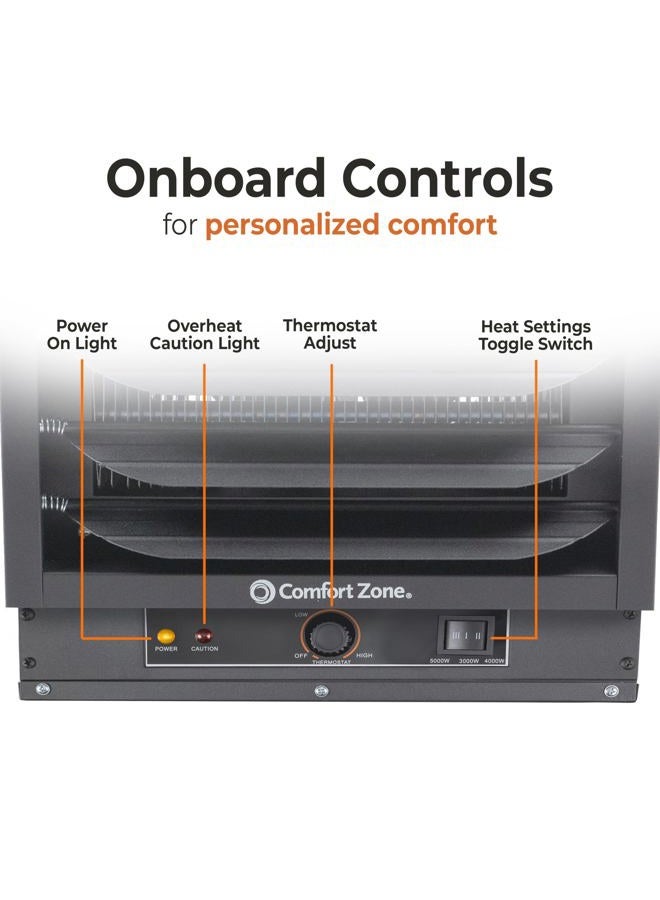 Comfort Zone CZ220BK-EU 240V 5000 Watt Roof Corded Industrial Garage and Shop Heater with Dual Button Control, Black - Image 5