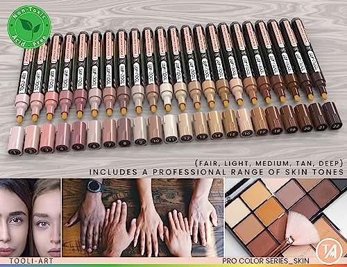 TOOLI-ART 22 Acrylic Paint Markers Paint Pens Pro Color Series Set 3mm Medium Tip for Rock Painting, Glass, Mugs, Wood, Metal, Glass Paint, Canvas, DIY. Non Toxic, Waterbased, Quick Drying (SKIN) - Image 4