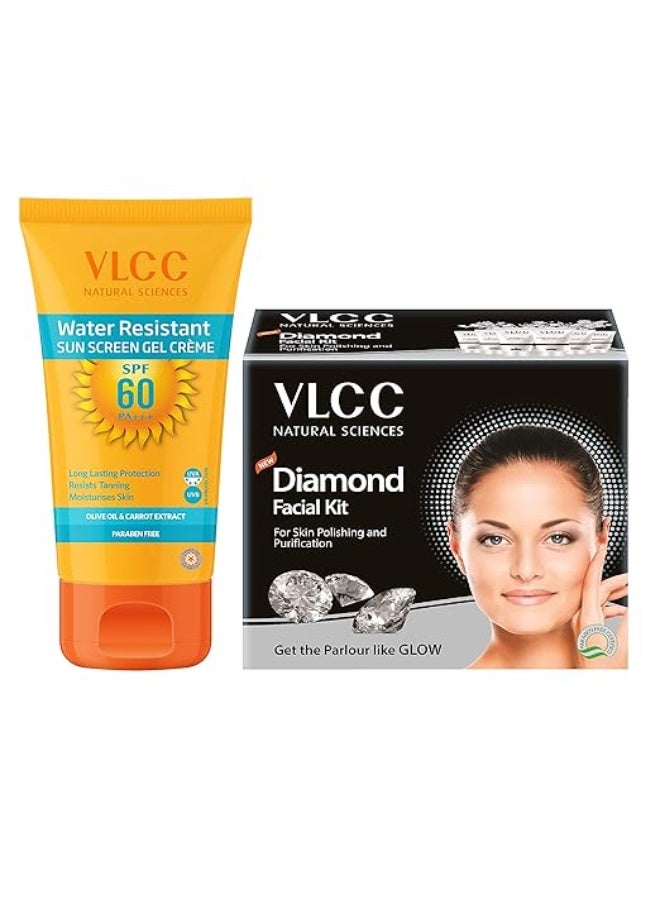VLCC Water Resistant Sunscreen Gel Creme Spf 60 (100g) & Diamond Facial Kit (60g), 2 Pieces - Image 1