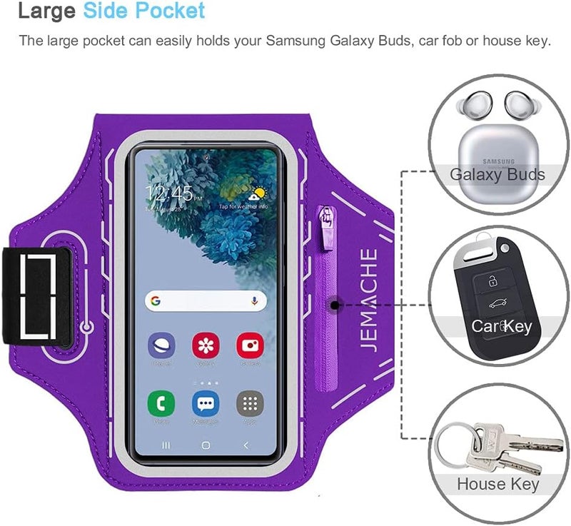 JEMACHE Armband for Samsung Galaxy S25 S24 S23 S22 S21 Ultra/Plus/FE, Gym Running Workouts Arm Band with Earbuds Holder (Purple) - Image 5