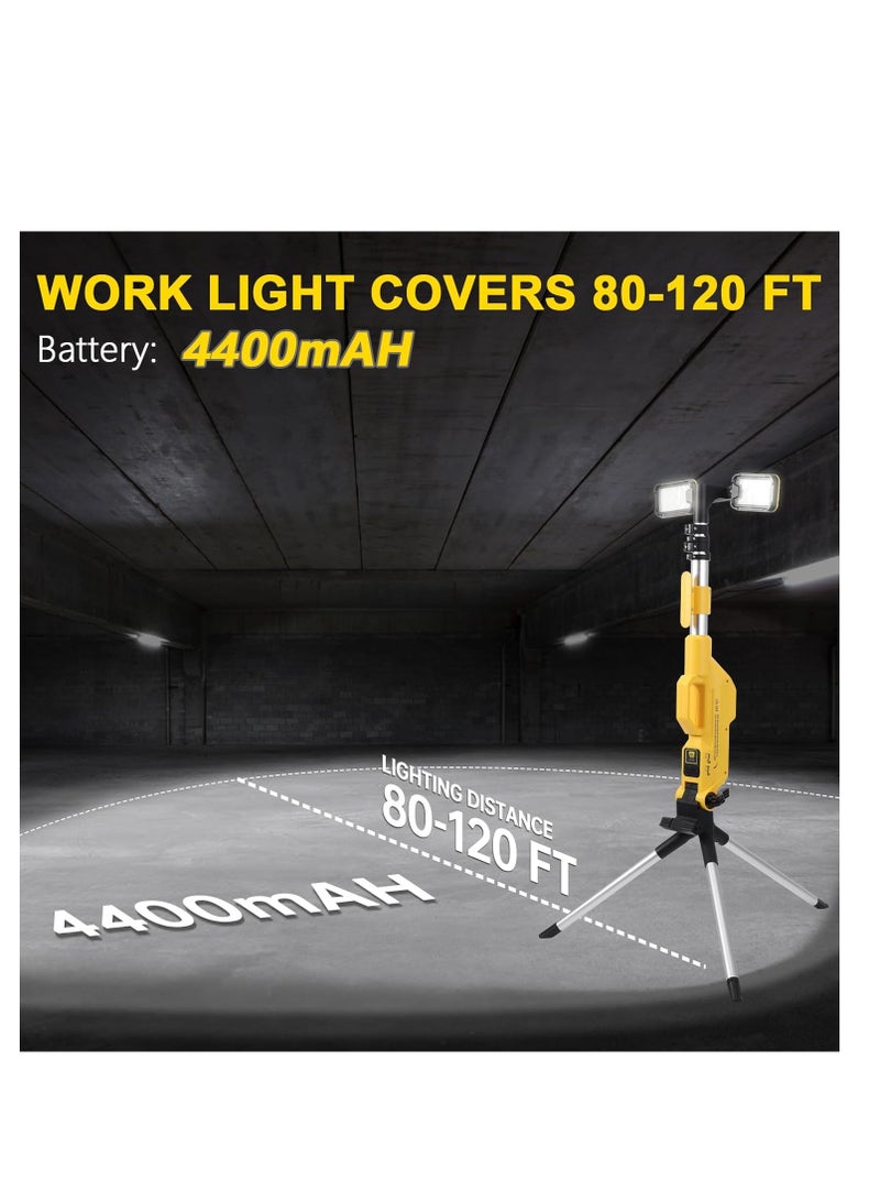 8000 Lumen Rechargeable LED Work Light with Adjustable Tripod Stand | Portable Cordless Floodlight with 2 Powerful 180°/270° Rotating LED Lamps, 4400mAh Battery, USB-C Fast Charging, IP44 Waterproof Outdoor Indoor Job Site Workshop Garage Lighting - Image 3