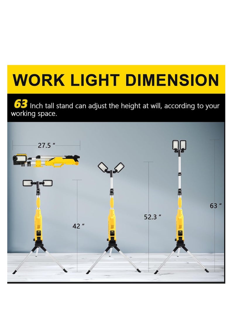 8000 Lumen Rechargeable LED Work Light with Adjustable Tripod Stand | Portable Cordless Floodlight with 2 Powerful 180°/270° Rotating LED Lamps, 4400mAh Battery, USB-C Fast Charging, IP44 Waterproof Outdoor Indoor Job Site Workshop Garage Lighting - Image 4