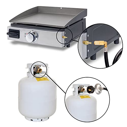 DOZYANT 6 Feet Propane Regulator and Hose with Elbow Adapter for Blackstone 17 inch and 22 inch Table Top Griddle, Replacement Parts Connect to Large 20 Propane Tank - Image 3