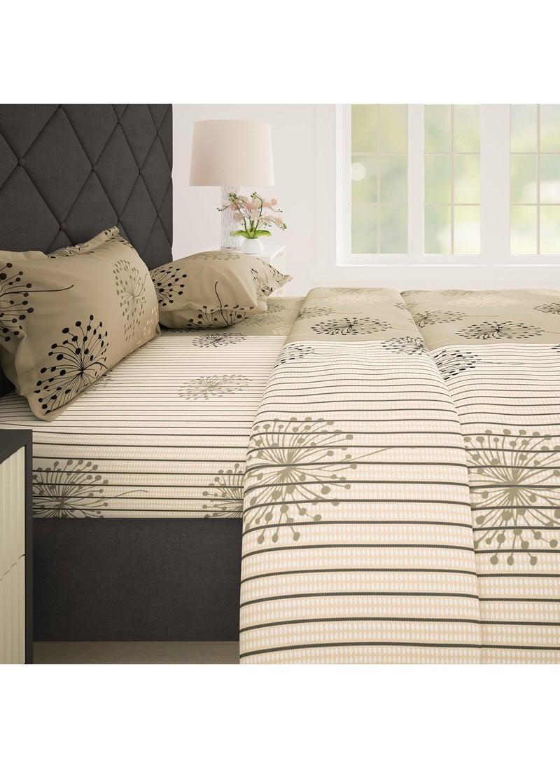 Story@Home Story@Home Bedsheet for King Size Bed | 186 TC | Beige | Floral | 1 Piece Cotton bedsheet for King Size Bed with 2 Pillow Covers (270 x 270 cm) Perfect for Home Decor & Gifting | Cotton bedsheet  - Image 1