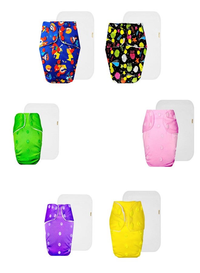 Dumbledo Premium Cloth Diaper with Cotton Insert (Pack of 6) | Hypoallergenic | Leakproof | Adjustable Snaps | Ideal for Toddlers | 3 Months - 3 Years | Unisex Baby - Image 1