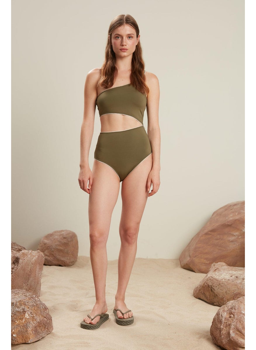 Manuka - Piping Detailed Swimsuit Khaki - Image 1