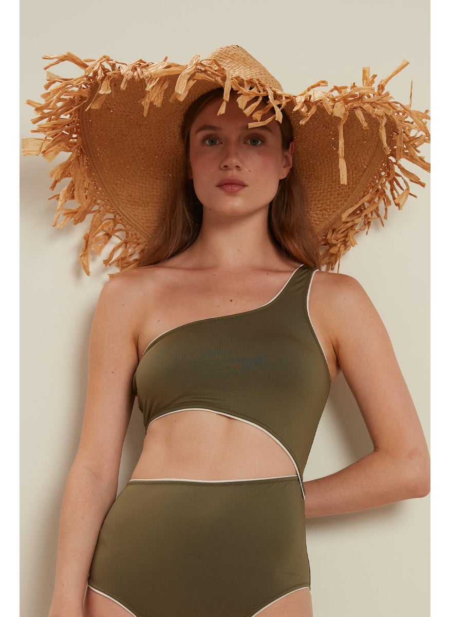 Manuka - Piping Detailed Swimsuit Khaki - Image 1