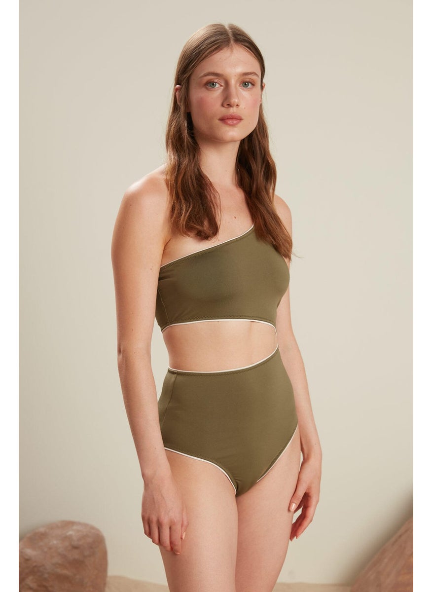 Manuka - Piping Detailed Swimsuit Khaki - Image 1