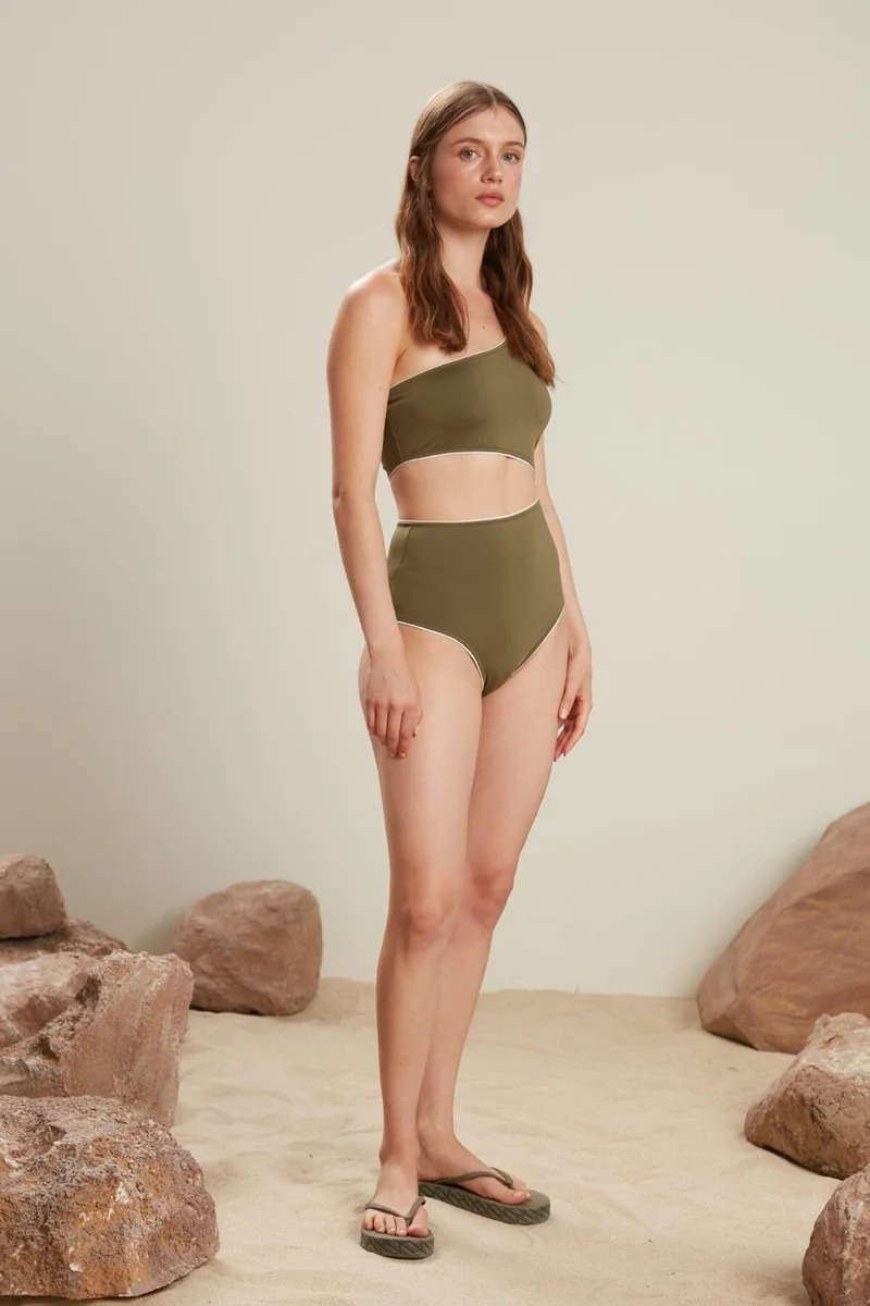 Manuka Piping Detailed Swimsuit Khaki
