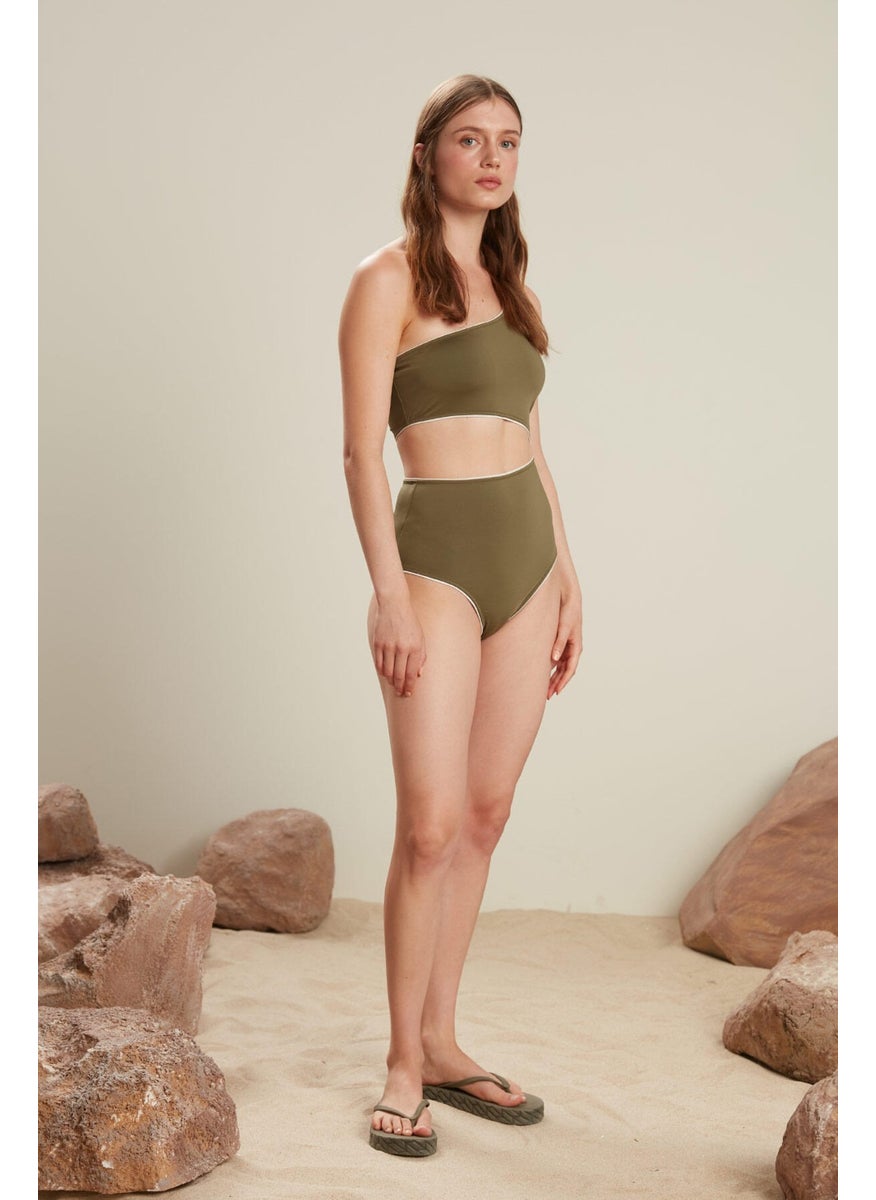 Manuka - Piping Detailed Swimsuit Khaki - Image 1