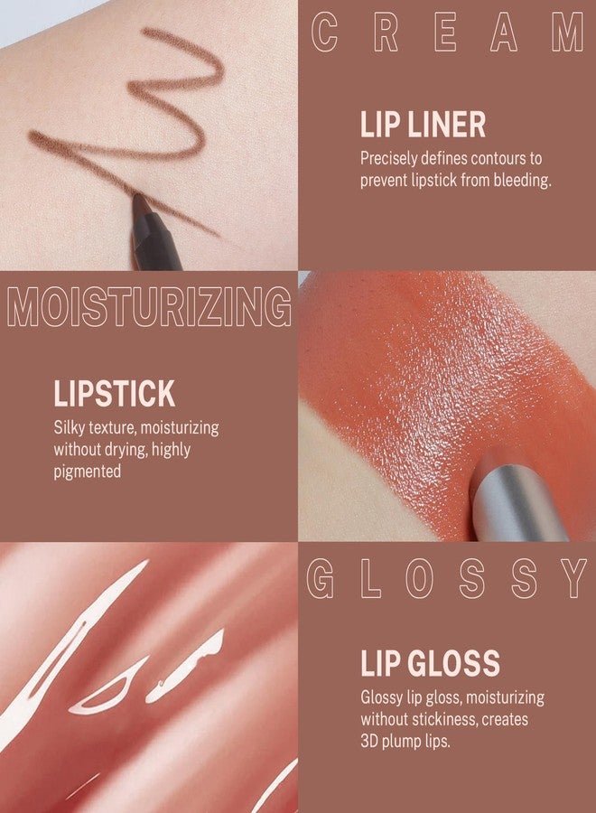 Noerrors 3Pcs Lip Combo Set, Lip Kit with Brown Plumping Lip Liner & Nourishing Lipstick & Nude Glossy Lip Gloss, Long-Lasting, Lightweight, Non-Sticky, Juicy Nude Pink Lip Contour Trio Set for Women - Image 3