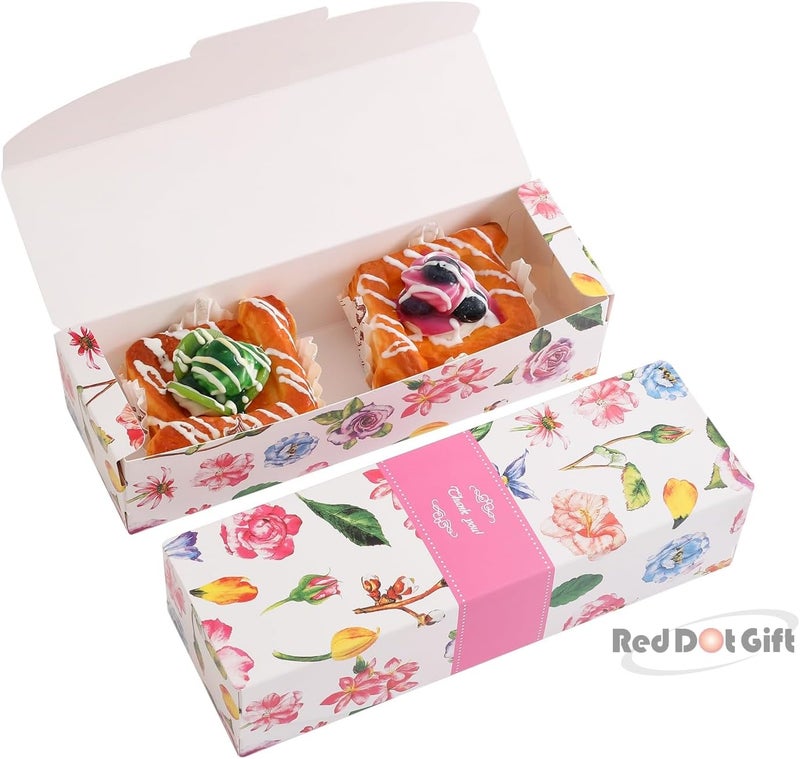 Red Dot Gift® 10pcs  (21.5X7X5)cm Thank You Box Rectangle Cardboard Biscuit Boxes Cookie Packaging Containers Baking Cake Chocolate Storage Party Supplies Wedding Gifts, (Flower Pusha Pink). - Image 3