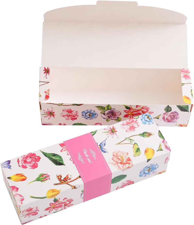 Red Dot Gift® 10pcs  (21.5X7X5)cm Thank You Box Rectangle Cardboard Biscuit Boxes Cookie Packaging Containers Baking Cake Chocolate Storage Party Supplies Wedding Gifts, (Flower Pusha Pink). - Image 1