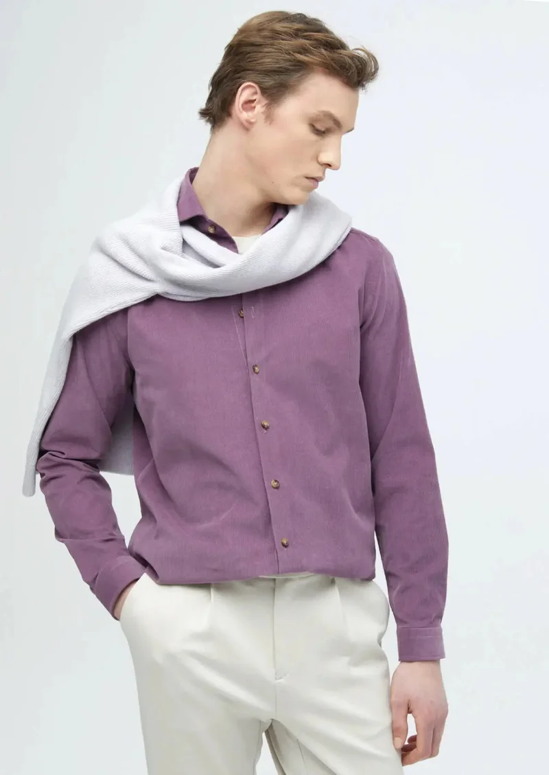 RAMSEY Purple Plain Casual Fit Weaving Casual 100% Cotton Shirt