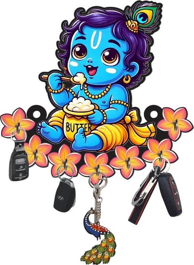 CAPIO ART Designer Premium HD UV Printed Baby Krishna Key Holder for Wall | Wooden Lord Krishna with Key Stand | Decorative Multipurpose Key Hanger with 7 Hooks for Home & Office Décor, Multicolor - Image 1