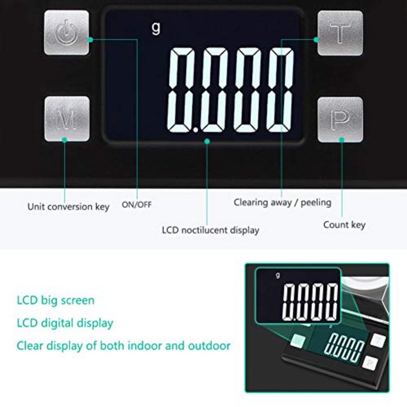 مقياس مجوهرات GuangYing Digital Milligram 50g/ 0.001g إعادة التحميل، مقياس جيب عالي الدقة، وظيفة الفارغة وأجهزة الكمبيوتر، شاشة LCD مع أوزان المعايرة والبطاريات 50g/ 0.001g - Image 4
