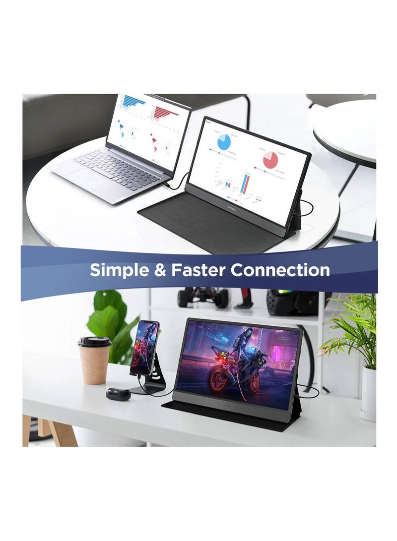 KOORUI 15.6-Inch IPS FHD Portable Monitor, Retina Display, 60Hz Refresh Rate, 5ms Response Time, 16:9 Aspect Ratio, Built-In Dual Speaker, Type-C & Mini HDMI Inputs, Black | 15B1  - Image 4