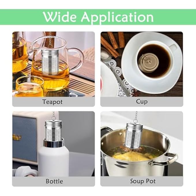 Bukela 304 Steel Tea Strainer Stainless Steel Diffuser Loose Leaf Tea Infuser Strainers With Chain Hook Tea Filter Fine Mesh Tea Basket Infuser Tea Strainer With Drip Tray And Hook - Image 3