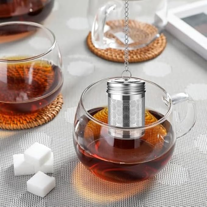 Bukela 304 Steel Tea Strainer Stainless Steel Diffuser Loose Leaf Tea Infuser Strainers With Chain Hook Tea Filter Fine Mesh Tea Basket Infuser Tea Strainer With Drip Tray And Hook - Image 5
