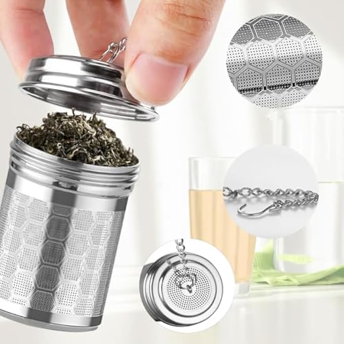 Bukela 304 Steel Tea Strainer Stainless Steel Diffuser Loose Leaf Tea Infuser Strainers With Chain Hook Tea Filter Fine Mesh Tea Basket Infuser Tea Strainer With Drip Tray And Hook - Image 4