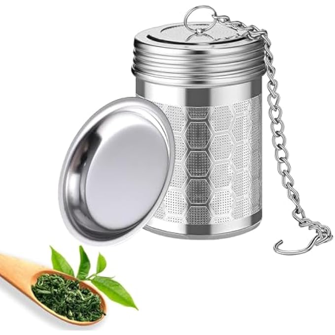 Bukela 304 Steel Tea Strainer Stainless Steel Diffuser Loose Leaf Tea Infuser Strainers With Chain Hook Tea Filter Fine Mesh Tea Basket Infuser Tea Strainer With Drip Tray And Hook - Image 2