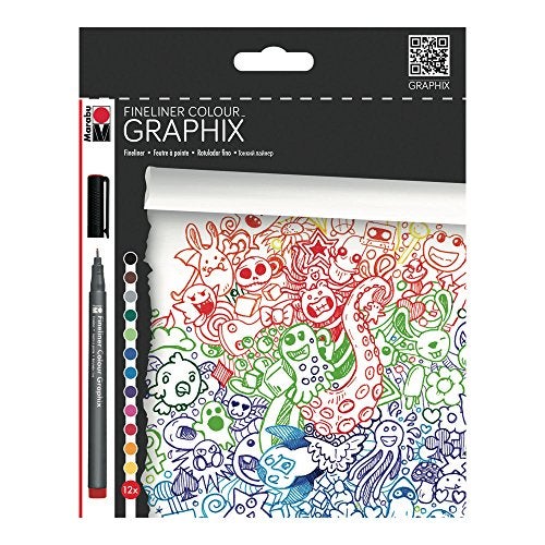 Marabu Creative Graphix Fineliner Pen, Doodle Supreme Set of 12 (0146900000100) - Image 1