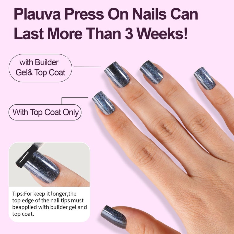 Plauva 150Pcs Cat Eye Press on Nails, Plauva XS Short Square Cat Eye Nail Tips, Glossy Glitter Fake Nails, Soft Gel Stick On Nails for Women and Girls 15 Sizes - Image 5