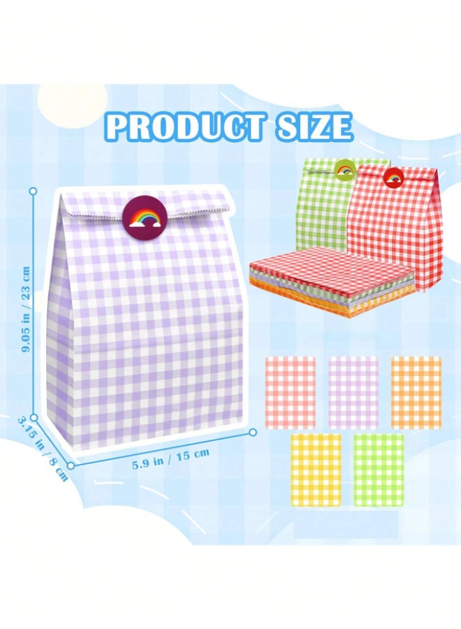 Multicolor checkered kraft paper party gift bags (12 pieces, 23 x 8 x 15 cm), including colorful sealing stickers. - Image 3