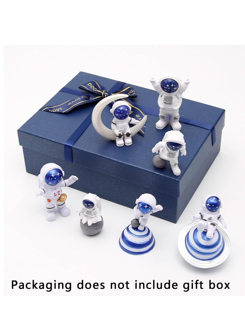 7 PCS Miniature Astronaut Decorations Space Cake Decoration Space Theme Desktop Spaceman Statues for Outer Space Birthday Cupcake Decoration Spaceman Astronaut Theme Party Decors Starry Blue - Image 5