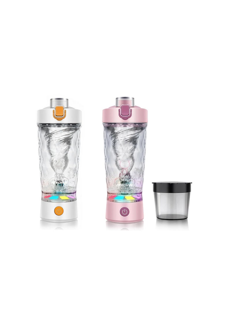 650ml القابلة لإعادة الشحن التلقائي كأس خلط - السفر هزاز ، وصالة للألعاب الرياضية خلاط البروتين خلاط كهربائي ، ومناسبة للرياضة واللياقة البدنية ، من tritan - لا bisphenol-a-26oz المحمولة كأس خلط / الناقل التسلسلي العام نوع ج القابلة لإعادة الشحن كأس هزاز ، كهدية عيد ميلاد للرجال والنساء ( الأبيض والوردي ) - Image 1