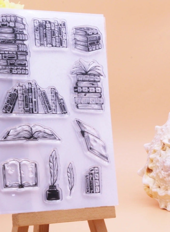DIY Book Library Clear Stamps Clear Silicone Rubber Stamps for Card Holder Paper Albums - Image 1