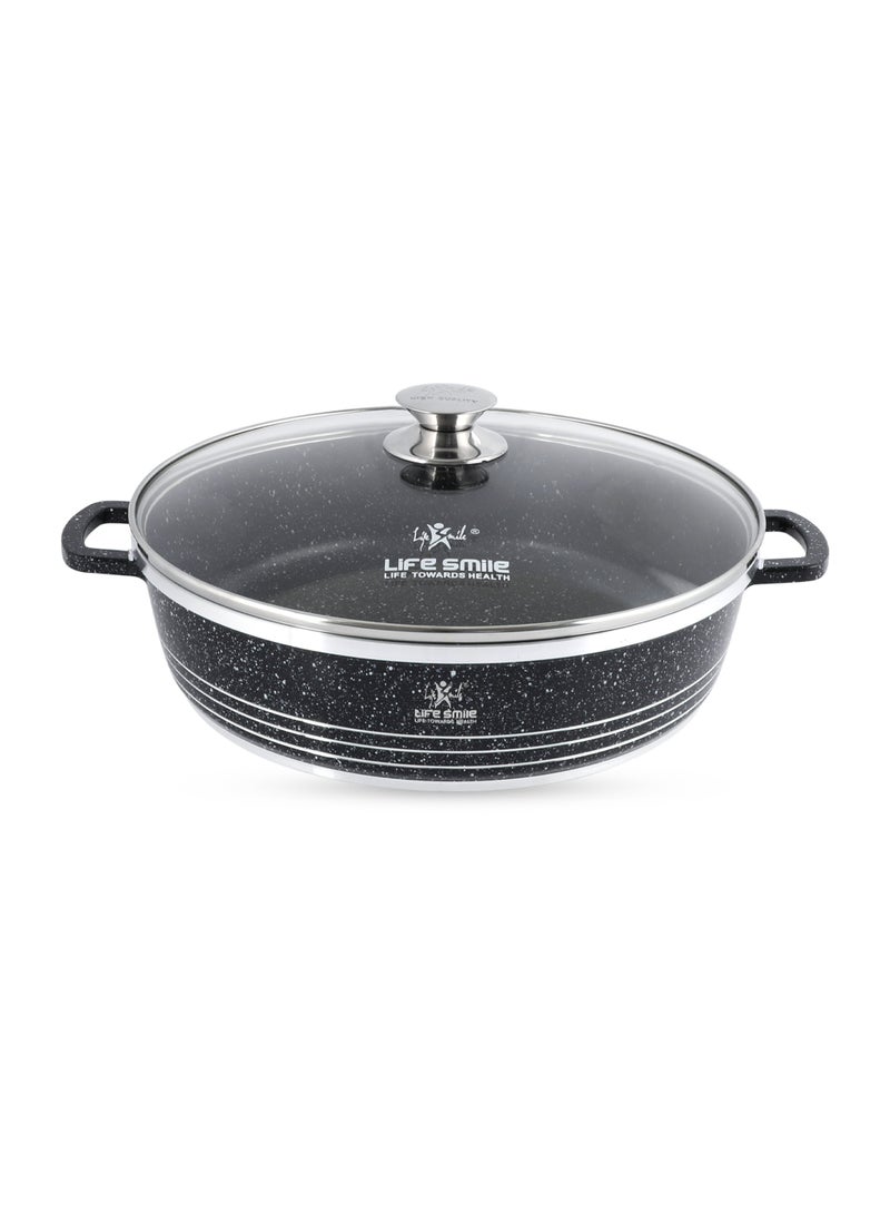Life Smile 36cm (7.8 Liters) Nonstick Shallow Pot- Cooking Pot - Multi Layer Non Stick Granite Cookware 100% PFOA Free Cookwares- Shallow Pot with Glass Lid & Stainless Steel Rim - Oven safe Pots  - Image 1