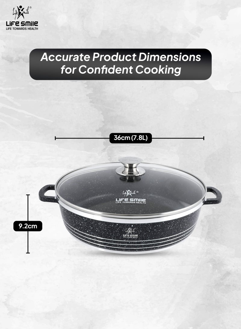 Life Smile 36cm (7.8 Liters) Nonstick Shallow Pot- Cooking Pot - Multi Layer Non Stick Granite Cookware 100% PFOA Free Cookwares- Shallow Pot with Glass Lid & Stainless Steel Rim - Oven safe Pots  - Image 3