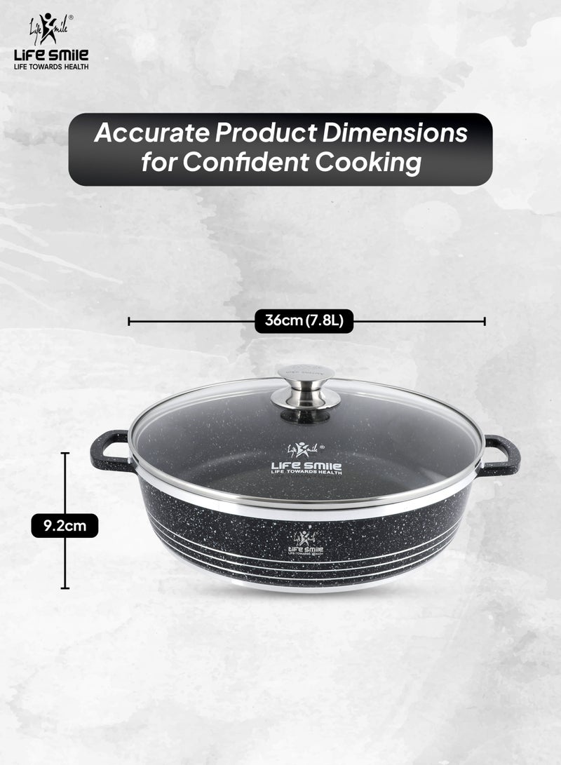 Life Smile 36cm (7.8 Liters) Nonstick Shallow Pot- Cooking Pot - Multi Layer Non Stick Granite Cookware 100% PFOA Free Cookwares- Shallow Pot with Glass Lid & Stainless Steel Rim - Oven safe Pots - Image 3