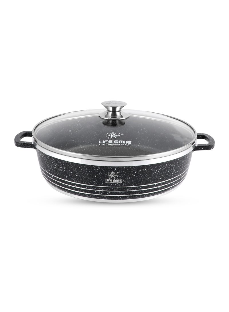 Life Smile 36cm (7.8 Liters) Nonstick Shallow Pot- Cooking Pot - Multi Layer Non Stick Granite Cookware 100% PFOA Free Cookwares- Shallow Pot with Glass Lid & Stainless Steel Rim - Oven safe Pots - Image 1