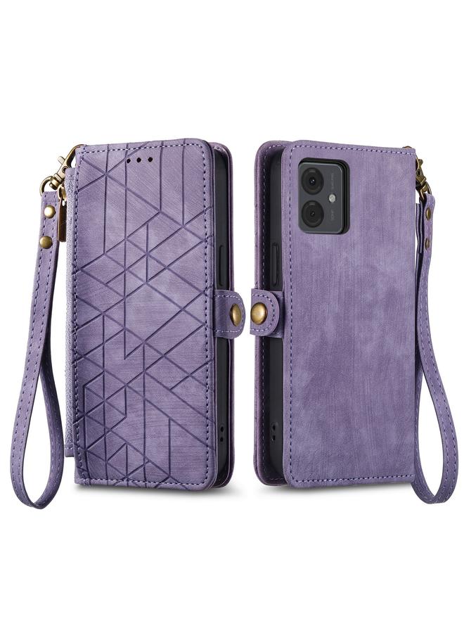S-TOP Case For Motorola Moto G14 Geometric Zipper Wallet Side Buckle Leather Phone Case - Image 2