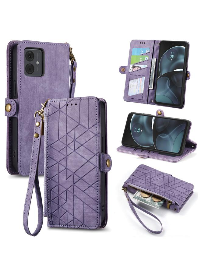 S-TOP Case For Motorola Moto G14 Geometric Zipper Wallet Side Buckle Leather Phone Case - Image 1