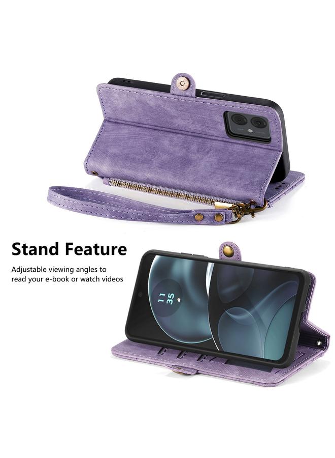 S-TOP Case For Motorola Moto G14 Geometric Zipper Wallet Side Buckle Leather Phone Case - Image 4